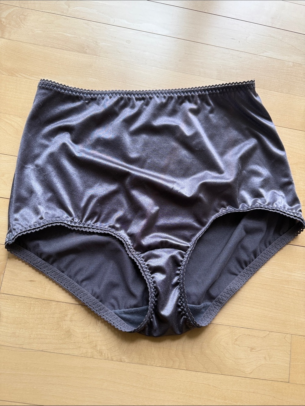 Vanity Fair High-Waist Satin Briefs in Charcoal Gray